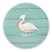 Aqua Blue Pelican Bird Faux Wood Lade knop (Voorkant)