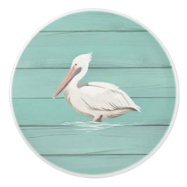 Aqua Blue Pelican Bird Faux Wood Lade knop
