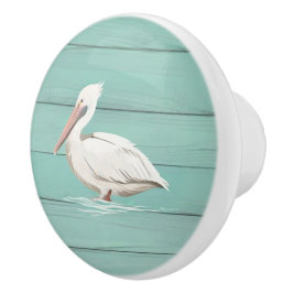 Aqua Blue Pelican Bird Faux Wood Lade knop