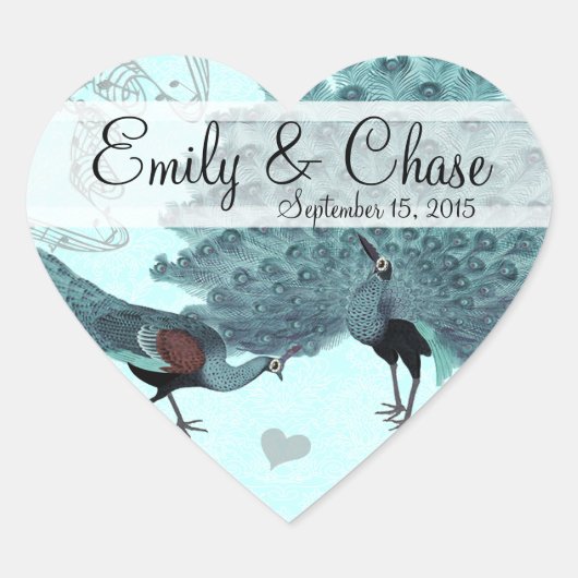 Aqua Blue Perfect Pair Peacock Wedding Sticker (Voorkant)