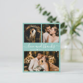 Aqua Blue Photo Collage Wedding Hartelijk dank Bri Briefkaart (Staand voorkant)