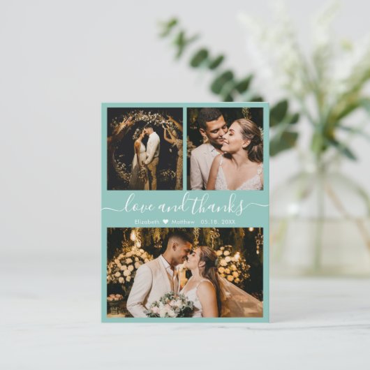 Aqua Blue Photo Collage Wedding Hartelijk dank Bri Briefkaart (Staand voorkant)