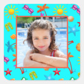 Aqua Blue Photo Stickers Summertime Patroon (Voorkant)