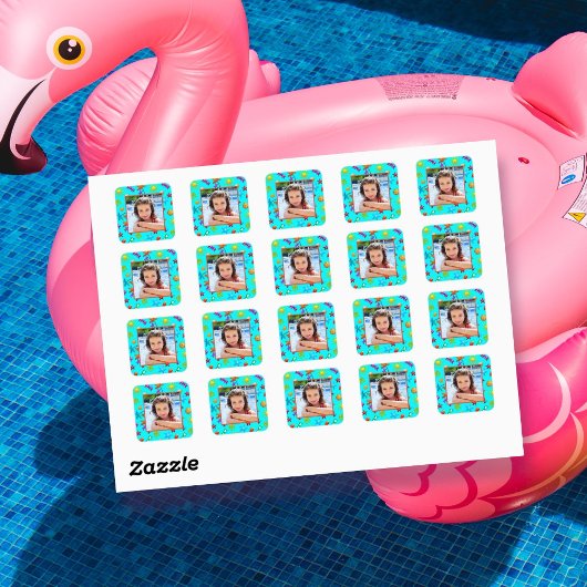 Aqua Blue Photo Stickers Summertime Patroon