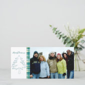Aqua Blue Pine Tree & Plaid Merry Christmas Feestdagenkaart (Staand voorkant)