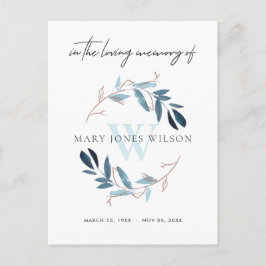 AQUA BLUE PINK FOLIAGE WREATH MEMORIAL DANK U UITNODIGING BRIEFKAART