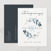 AQUA BLUE PINK FOLIAGE WREATH MEMORIAL DANK U UITNODIGING BRIEFKAART (Voorkant / Achterkant)