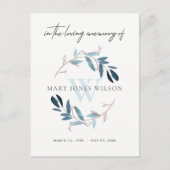 AQUA BLUE PINK FOLIAGE WREATH MEMORIAL DANK U UITNODIGING BRIEFKAART (Voorkant)