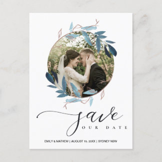 AQUA BLUE PINK FOLIAGE WREATS BEWAREN DE DATUM FOT AANKONDIGINGSKAART