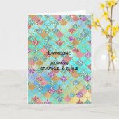 Aqua Blue Pink Paars Gold Glitter Mermaid Kaart (Gele Bloem)