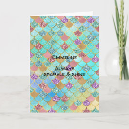 Aqua Blue Pink Paars Gold Glitter Mermaid Kaart