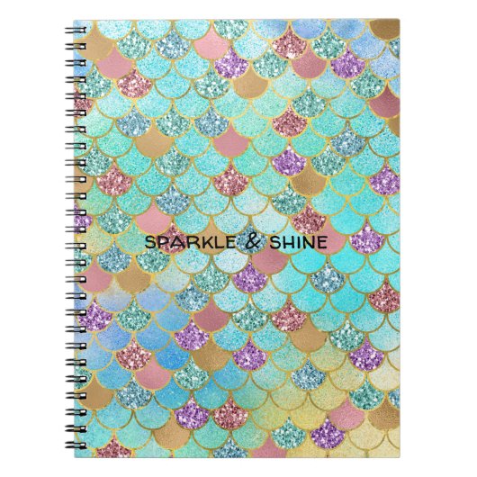 Aqua Blue Pink Paars Gold Glitter Mermaid Notitieboek (Voorkant)