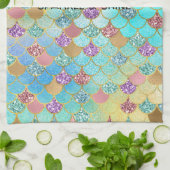 Aqua Blue Pink Paars Gold Glitter Mermaid Theedoek (Gevouwen)