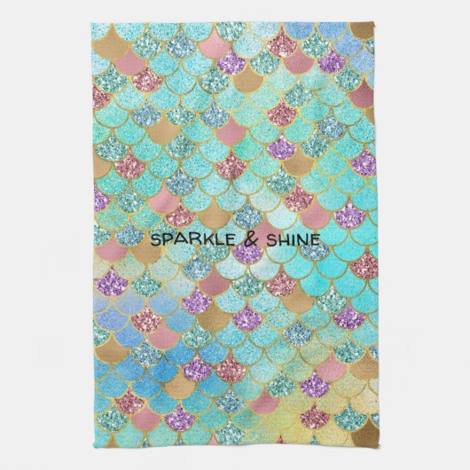 Aqua Blue Pink Paars Gold Glitter Mermaid Theedoek (Verticaal)