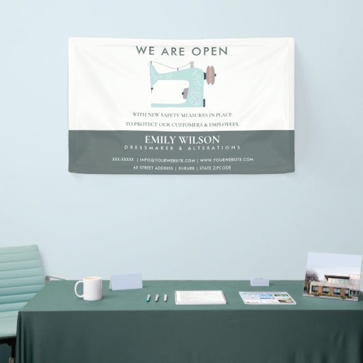 AQUA BLUE PINK SEWING MACHINE TAILOR RE OPENING SPANDOEK (Beurs)