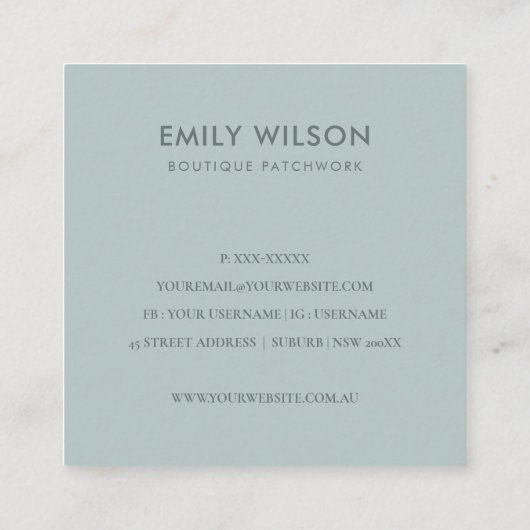 AQUA BLUE PINK SEWWING MACHINE DANK JE TOONT VIERKANTE VISITEKAARTJE (Achterkant)