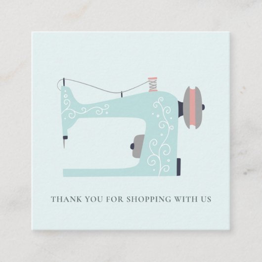AQUA BLUE PINK SEWWING MACHINE DANK JE TOONT VIERKANTE VISITEKAARTJE (Voorkant)