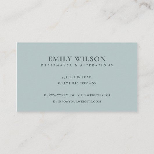 AQUA BLUE PINK SEWWING MACHINE TAILOR APPOINTMENT VISITEKAARTJE (Achterkant)