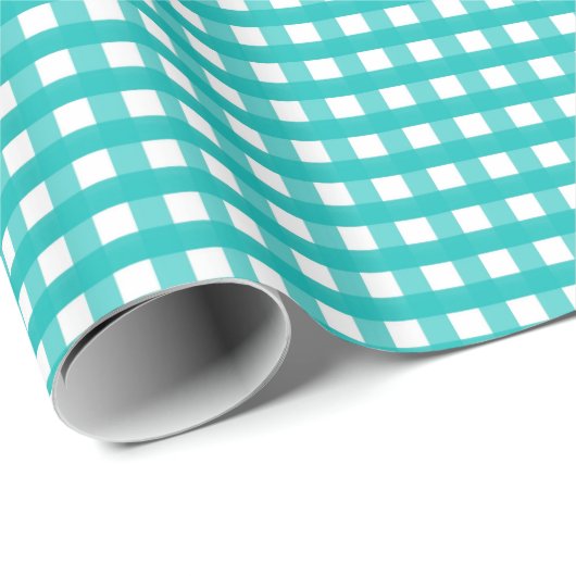 Aqua Blue Plaid Cadeaupapier (Rol Hoek)