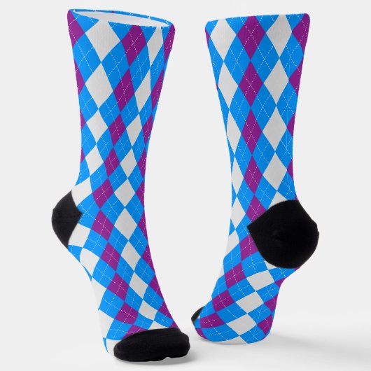 AQUA BLUE & PLUM PAARSE Argyle Pattern Sokken (Gebogen)