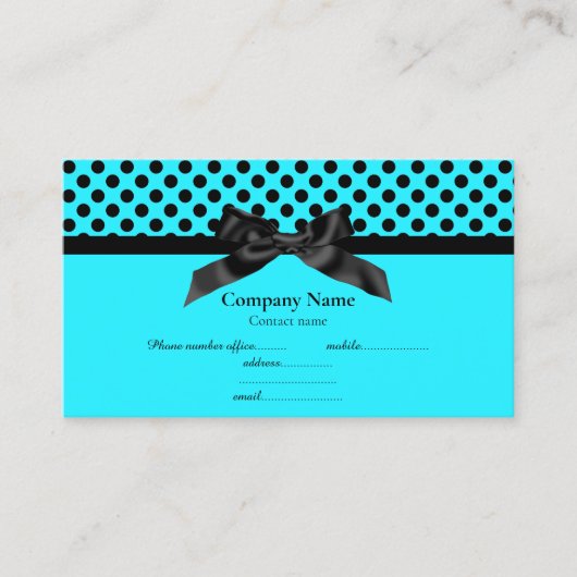 AQUA BLUE POLKA DOT BOW VISITEKAARTJE 2 (Voorkant)