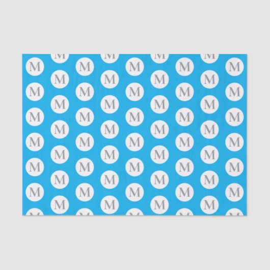 Aqua Blue Polka Dot Monogram Tissuepapier (Voorkant)