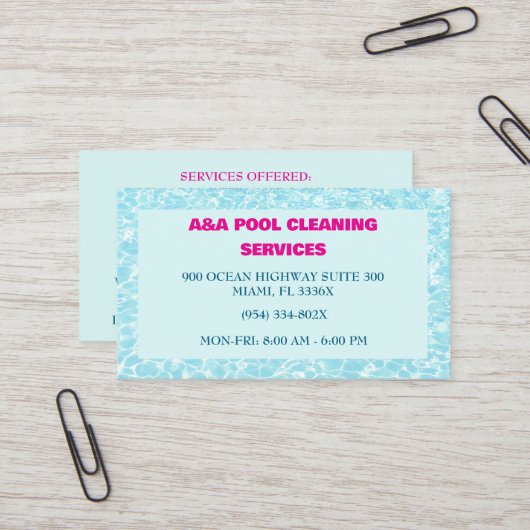 Aqua Blue Pool Onderhoud Visitekaartje (Voorkant / Achterkant in situ)