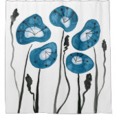 Aqua Blue Poppies Boho Moderne Badkamer Decor Douchegordijn (Voorkant)