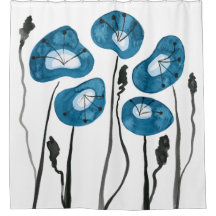 Aqua Blue Poppies Boho Moderne Badkamer Decor