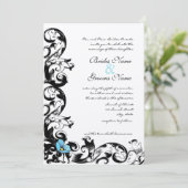 Aqua Blue Poppy Floral Swirl Wedding Kaart (Staand voorkant)