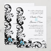 Aqua Blue Poppy Floral Swirl Wedding Kaart (Voorkant / Achterkant)