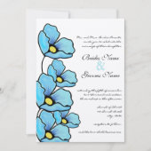 Aqua Blue Poppy Flowers Wedding Invitation Kaart (Voorkant)