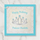 Aqua Blue Princess Tiara Birthday Bedankjes Labels (Voorkant)