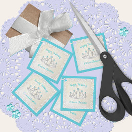 Aqua Blue Princess Tiara Birthday Bedankjes Labels