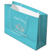 Aqua Blue Princess Tiara Birthday Large Gift Bag Groot Cadeauzakje (Voorkant Gekanteld)