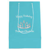 Aqua Blue Princess Tiara Birthday Medium Gift Medium Cadeauzakje (Achterkant)