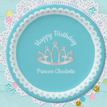 Aqua Blue Princess Tiara Birthday Paper Bord