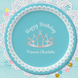 Aqua Blue Princess Tiara Birthday Paper Bord