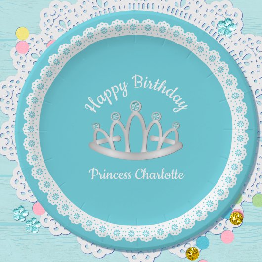 Aqua Blue Princess Tiara Birthday Paper Bord