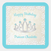 Aqua Blue Princess Tiara Birthday Party Stickers (Voorkant)