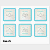 Aqua Blue Princess Tiara Birthday Party Stickers (Vel)
