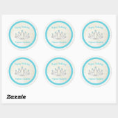Aqua Blue Princess Tiara Birthday Party Stickers (Vel)