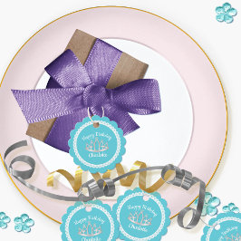 Aqua Blue Princess Tiara Round Bedankjes Labels