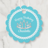 Aqua Blue Princess Tiara Round Bedankjes Labels (Voorkant)