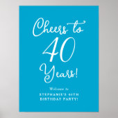 Aqua Blue Proost 40 jaar Verjaardag Welkom Poster (Voorkant)
