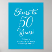 Aqua Blue Proost op 50 jaar Verjaardag Welkomstbor Poster (Voorkant)