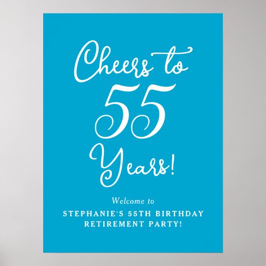 Aqua Blue Proost op 55 jaar Pensioen Partij Poster (Voorkant)