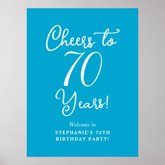 Aqua Blue Proost op 70 Jaar Verjaardag Welkomstbor Poster (Voorkant)