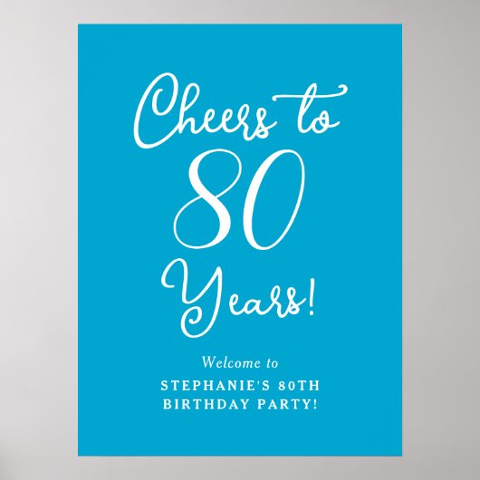 Aqua Blue Proost op 80 Jaar Verjaardag Welkomstbor Poster (Voorkant)