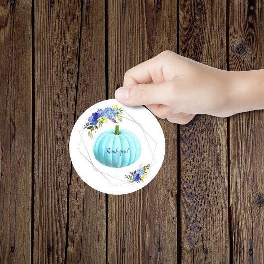 Aqua Blue Pumpkin Baby shower Dank u Ronde Sticker